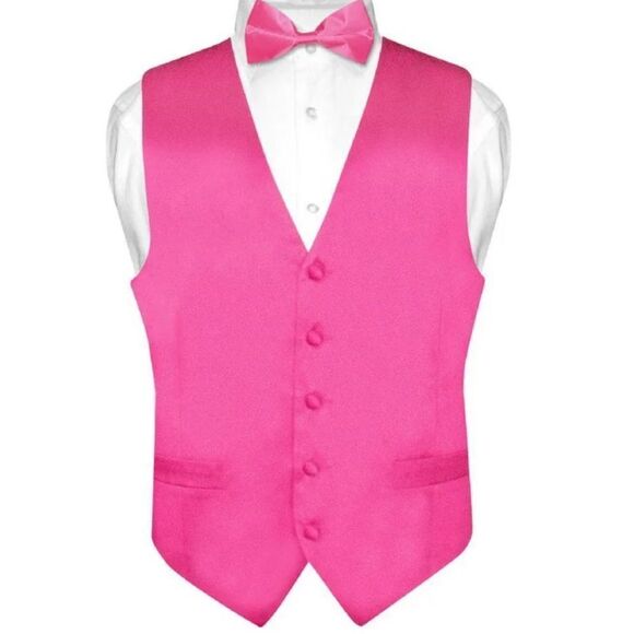 Biagio Collection Pink Vest Bow Tie And Handkerchief 100% Silk Size Medium - Picture 1 of 9
